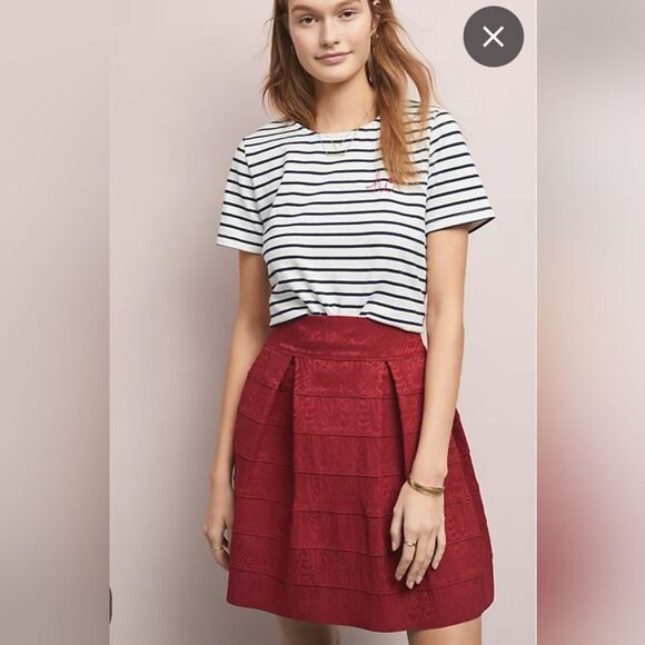Anthropologie Maeve Women's Demure Scholastic Structured Skirt Dark Brick 8 EUC